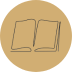 black icon of a book on a gold background