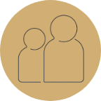 black icon of people on a gold background