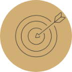 black icon of an arrow hitting a target on a gold background